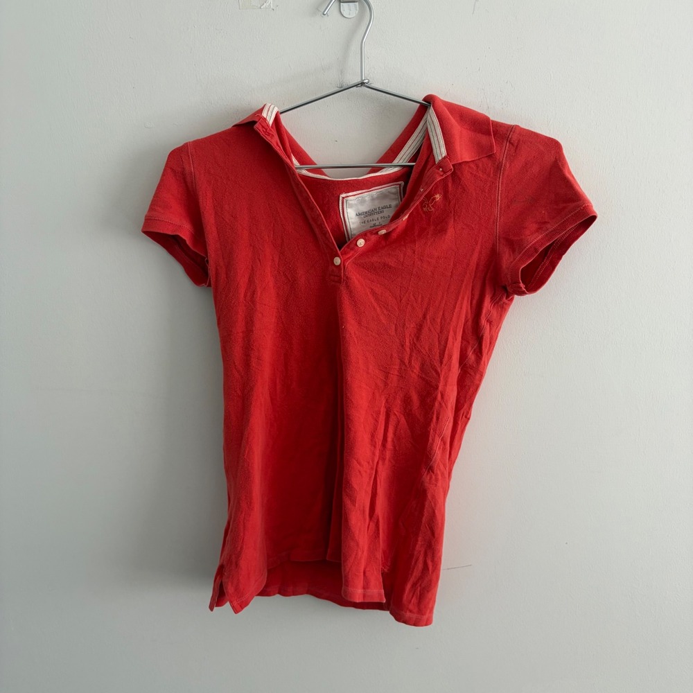 American Eagle Outfitters The Eagle Polo Red Short Sleeve Women Medium